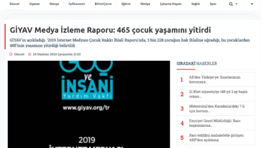 GİYAV Medya İzleme Raporu: 465 çocuk yaşamını yitirdi